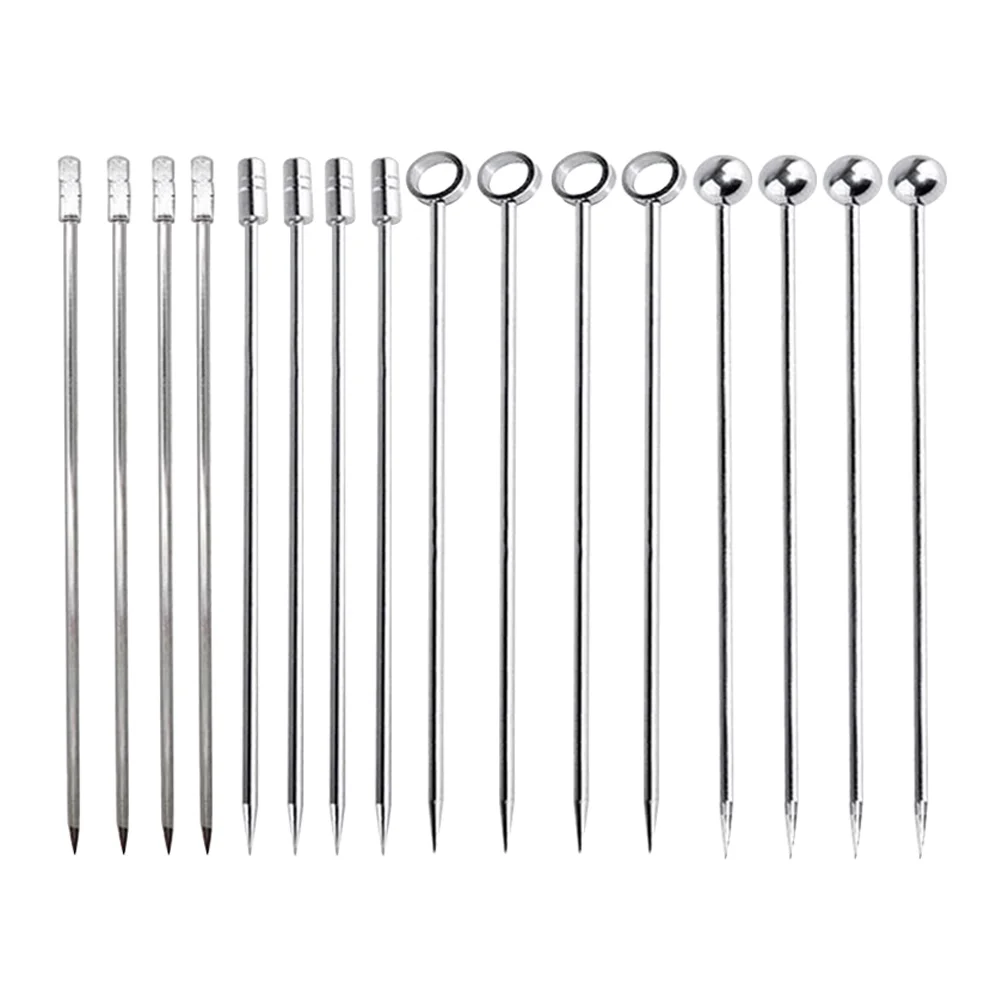 

16pcs Stainless Steel Cocktail Picks Prime Bar Cocktail Sticks Fruit Sticks Cocktail Picks for Bar Family Party (