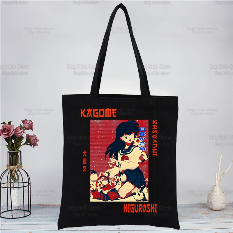 

Feudal Demon Inuyasha Anime Black Shopping Bag White Unisex Sesshoumaru Kagome Higurashi Fashion Travel Canvas Bags