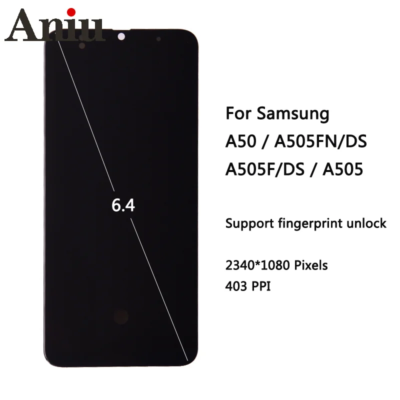 

Super AMOLED 6.4" Display For Samsung Galaxy A50 A505 A505F/DS A505FD A505F A505A LCD Display Touch Screen Digitizer Glass Assem
