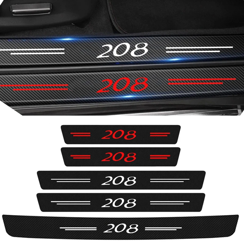 

Защитные наклейки на порог автомобиля, противоударный порог для Peugeot 208, логотип из углеродного волокна, задний багажник, аксессуары