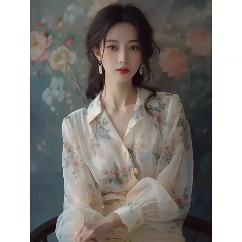 Шифоновая женская рубашка с длинным рукавом летняя новая модная блузка в