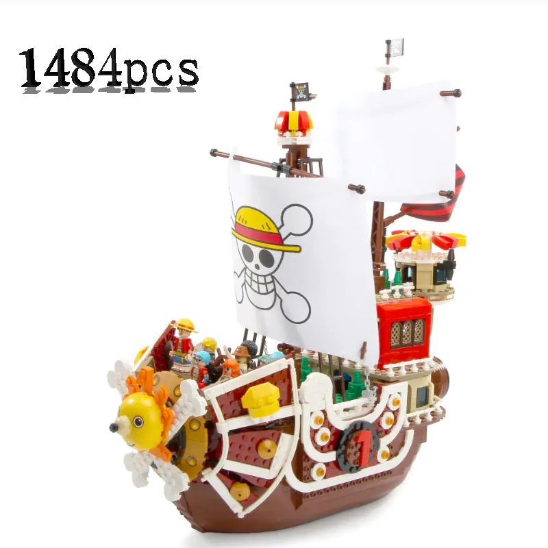 

1484pcs + 8 doll anime one piece pirate ship thousand sunshine ship model Zorro/Road Ship building block toy for kids birthday