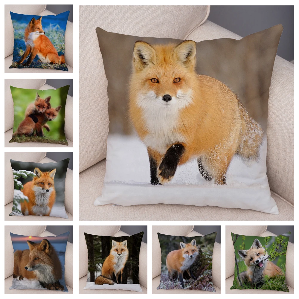 

Cute Wild Fox Print Pillowcase Decorative Cute Animal Pillowcase Polyester Cushion Cover for Sofa Home Car