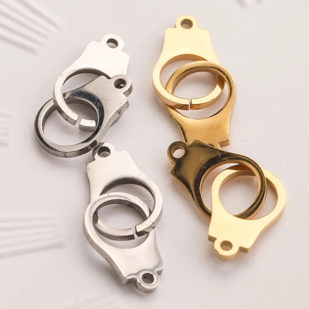 

5pcs 10*15mm Gold Stainless Steel Handcuffs Charms Cute Connector Pendants for Jewelry Making Bracelet Necklace DIY Supplies