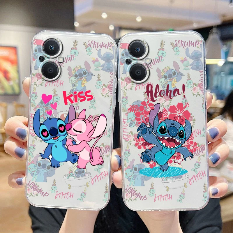 

luxury Stitch Couple Disney For OPPO A5 A9 A53 S A74 Reno 7 6 5 4 2 Find X3 X2 Z Lite Neo Pro Plus transparent Phone Case