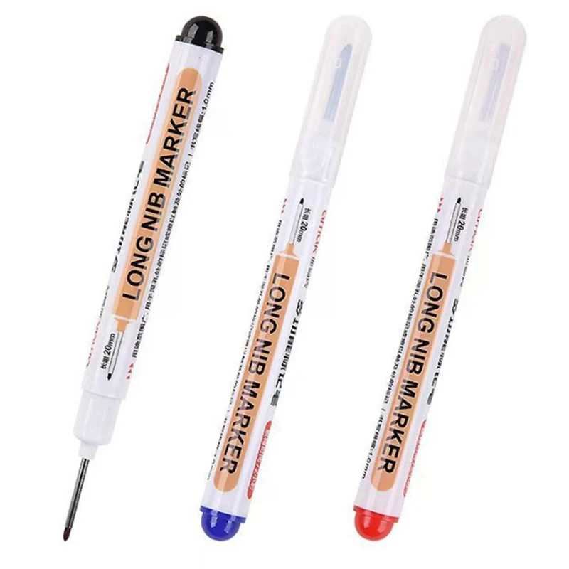 

1/3Pcs Long Head Marker Pens Bathroom Woodworking Decoration Multi-purpose Deep Hole Marker Pen Red/Black/Blue Ink Marker Pen