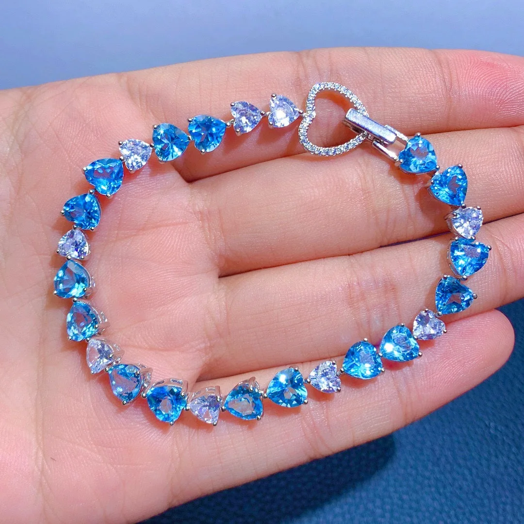

Classic Ocean of the Heart Blue Crystal Bracelets For Women Blue Topaz Love Charm Bracelet Chain Women's Valentines Day Gifts