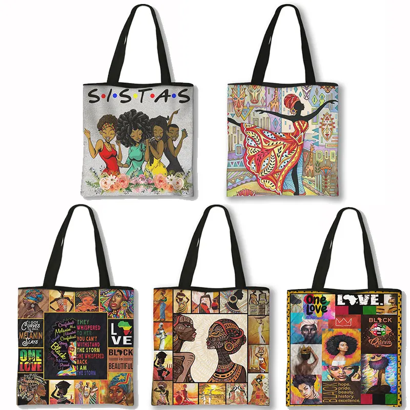 

Classic African Sister Pattern Shoulder Bag Afro Girls Totes Bags For Travel Handbag Reusable High-capacity Shopping Bags Gift