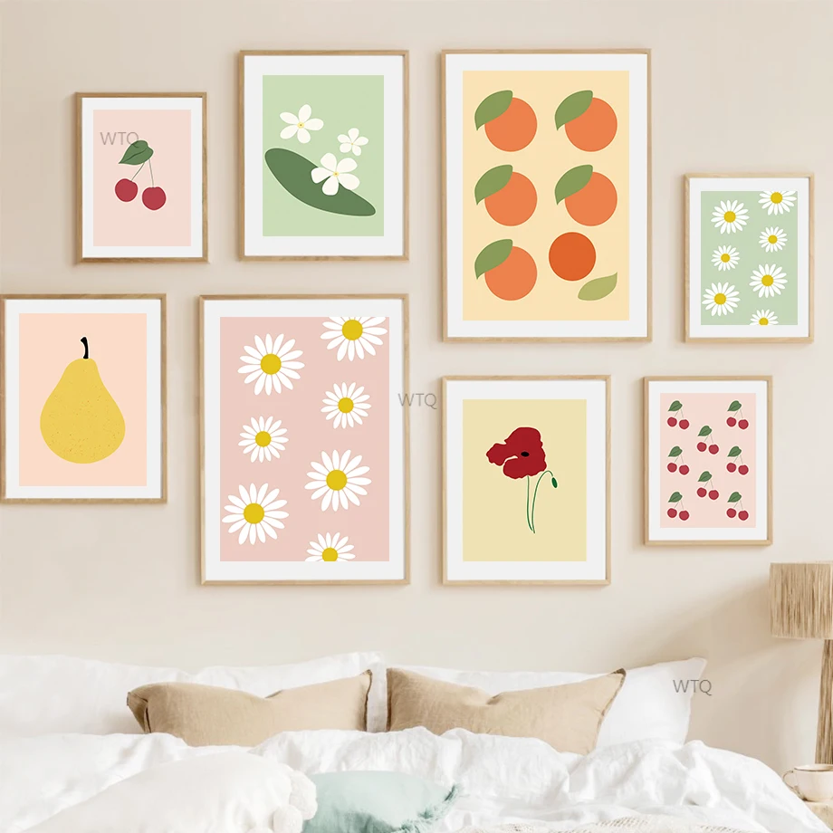

Bohemian Orange Cherry Pear Leaf Wall Art Canvas Painting Nordic Posters And Prints Abstract Wall Pictures For Living Room Decor