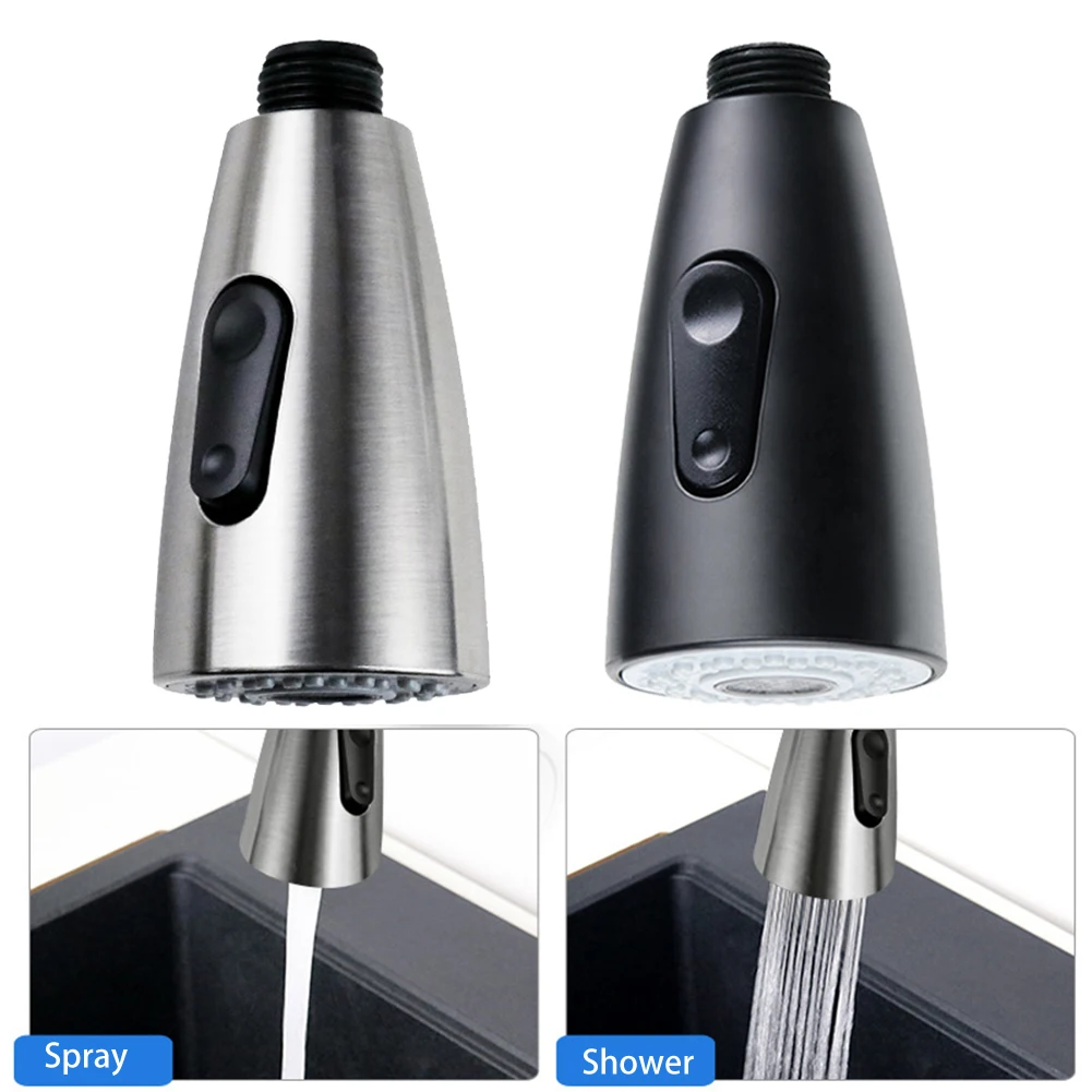

Water Saving Aerator Spray Tap Head 1/2 In ABS Black Brushed Bubbling Two Spray Style Housework Kitchen Rotate