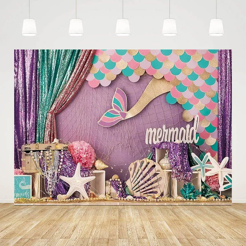 

Фон для фотосъемки Mehofond под морем Русалка для девочек день рождения фиолетовый занавес жемчуг украшение для фотостудии