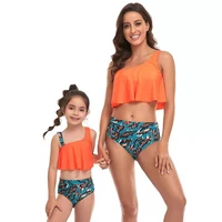 family set off shoulder mother daughter matching swimsuits ruffled women girls swimwear mom baby mommy and me beachwear clothes