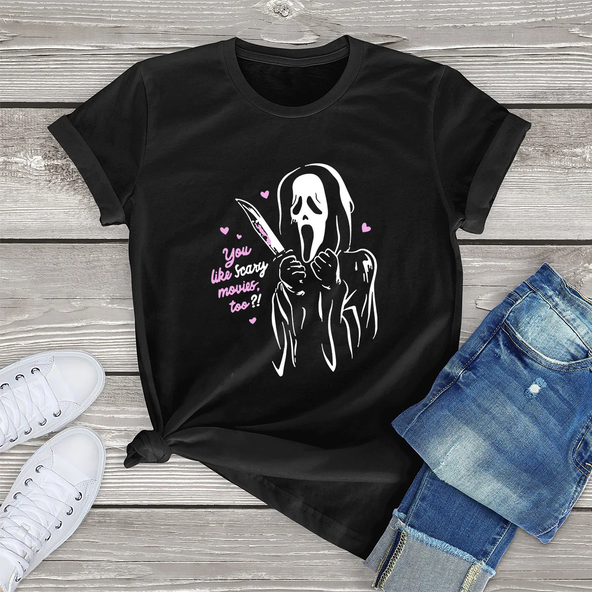

100% Cotton Colored Scream Ghostface Scary Halloween Party Funny Ghost Horror Goth Women Clothing Casual T-Shirt Tee Female Tops