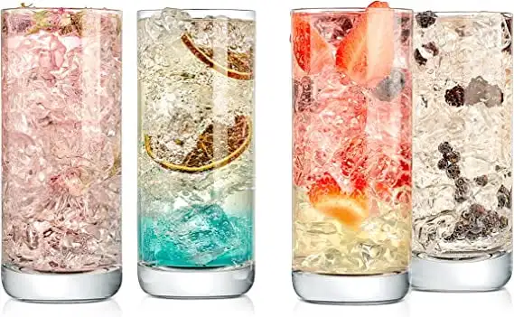 

Highball Drinking Glasses - Set of 2 Heavy Base Tall Tumbler Clear Glassware Double wall cup Beer can glass Plastic cup with lid