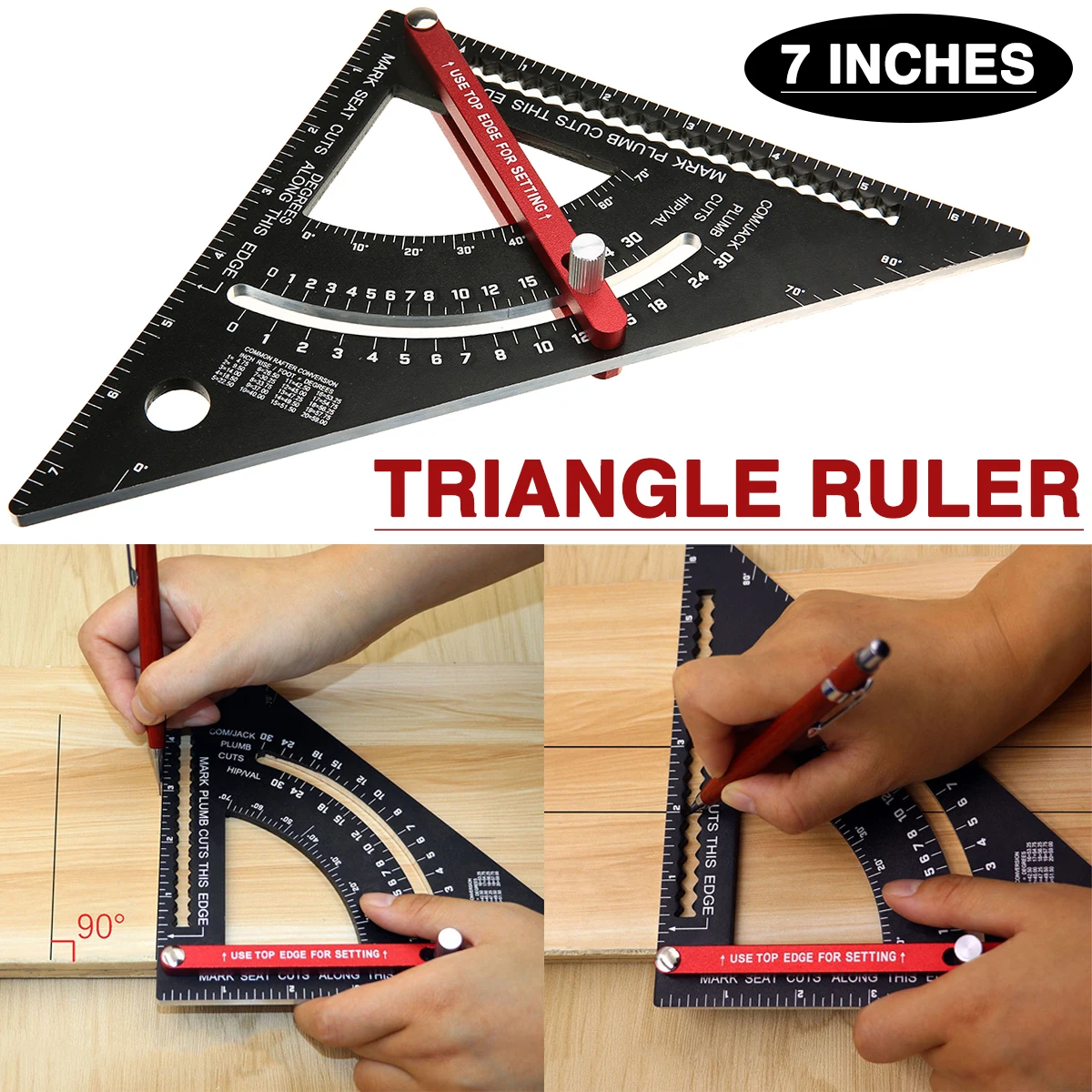 

1pc Durable Triangle Ruler Right Angle Ruler Suitable for Woodworking Tool Aluminum Alloy Angle Ruler Protractor Gauges