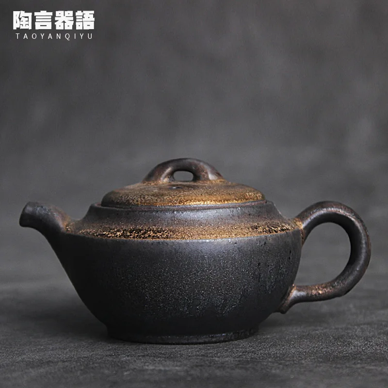 

Japanese-style kiln blackened gold teapot Jingdezhen handmade rough pottery personality teapot retro style heat-insulated single