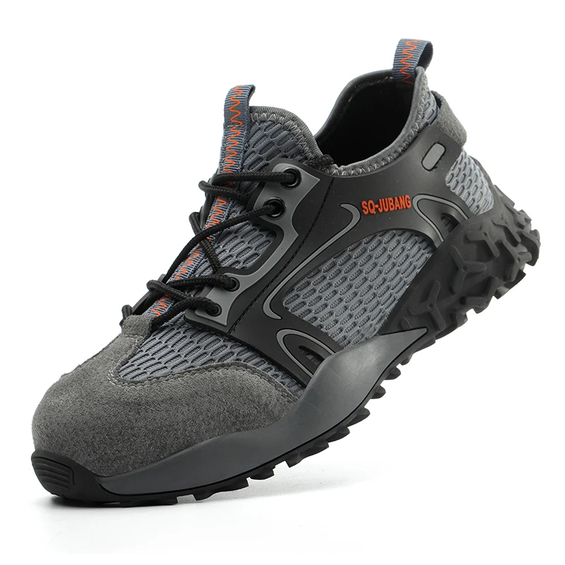 

Men Safety Shoes Breathable Summer Boots Big Size 47 48 steel Toe Caps Anti-piercing Mesh Women Work Shoes 37-48