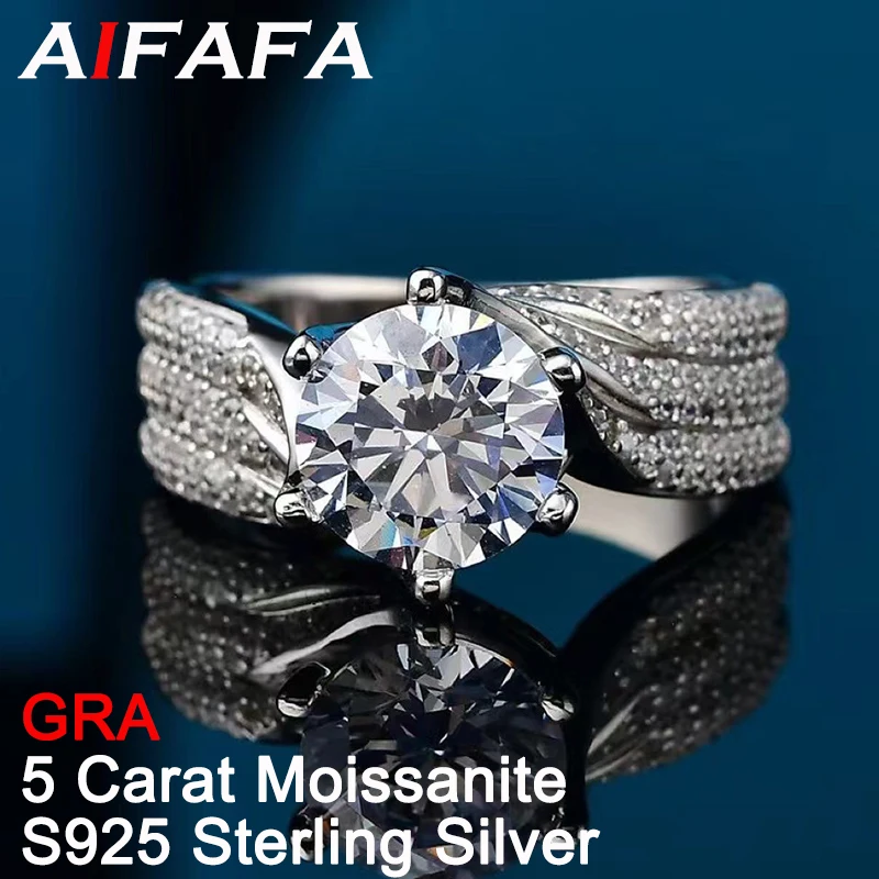 

AIFAFA 5 Carat Real D Color Moissanite Ring For Women Plated Pt950 S925 Sterling Silver Wedding Diamond Ring Jewelry Wholesale