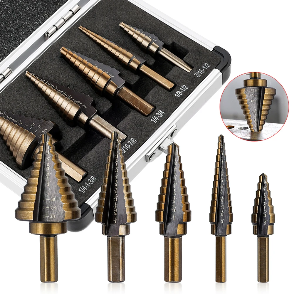 

5pcs HSS 4241 Cobalt Multiple Hole Step Drill Bit Set Drilling Tool For Metal Wood Step Cone Drill Punch For Accurate Locator
