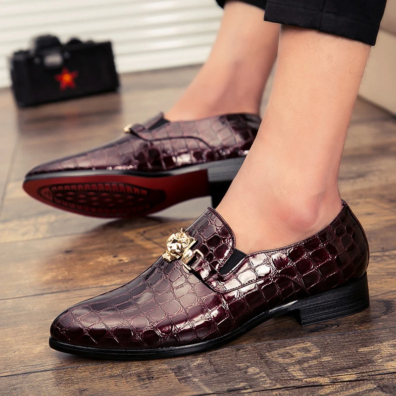

Oraqwlj wedding shoes for men luxury brand Pointed Toe Dress Shoes Crocodile Grain Men Business Shoes Slip-on Oxfords Shoes