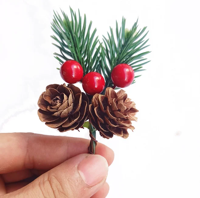 Рождественская искусственная сосновая шишка красная ягода домашний декор для