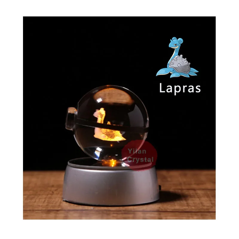 

Anime Pokemon Lapras 3D Crystal Ball Pokeball Anime Figures Engraving Crystal Model with LED Light Base Kids Toy ANIME GIFT