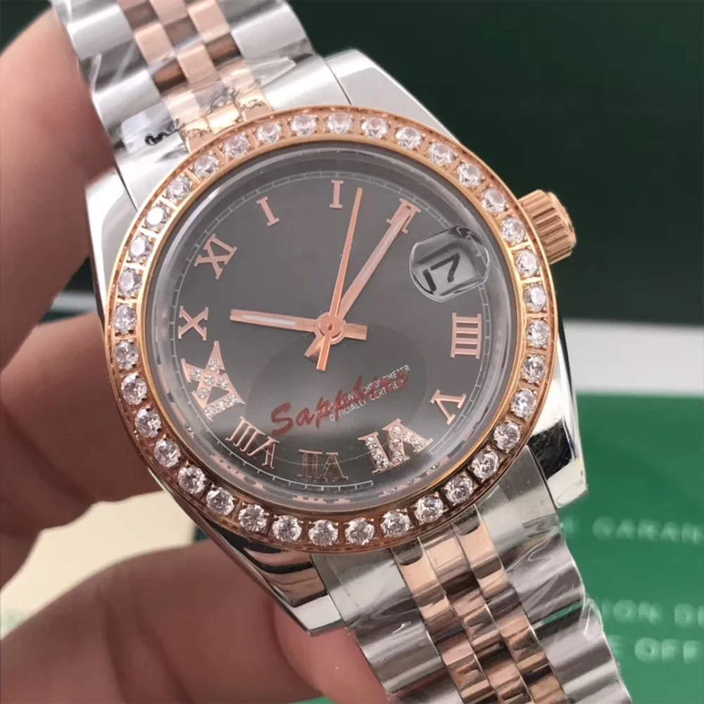 

High-Top Watch WoMens Lady Mechanical Automatic Diamond Bezel Silver Rose Gold Black 31mm Stainless Steel Sapphire