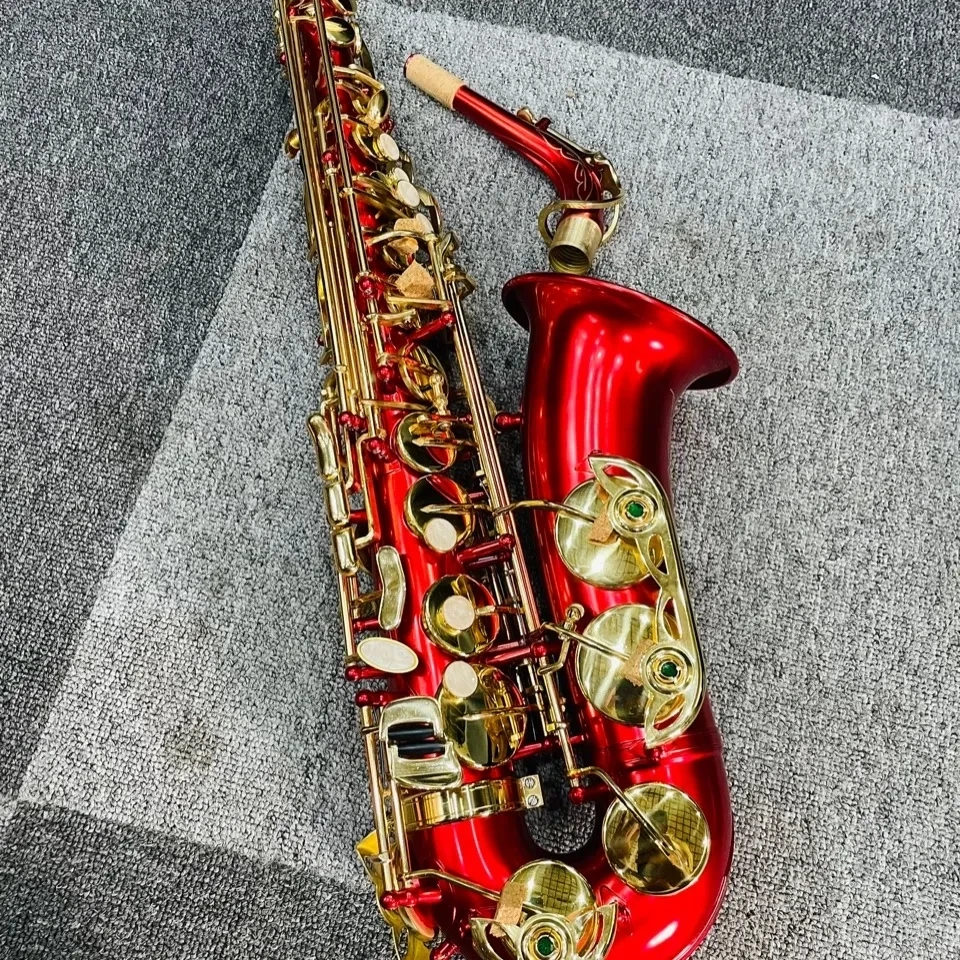 

Brand new red Eb professional Alto saxophone tube body carved shell gold-plated keys E-flat alto sax playing instrument