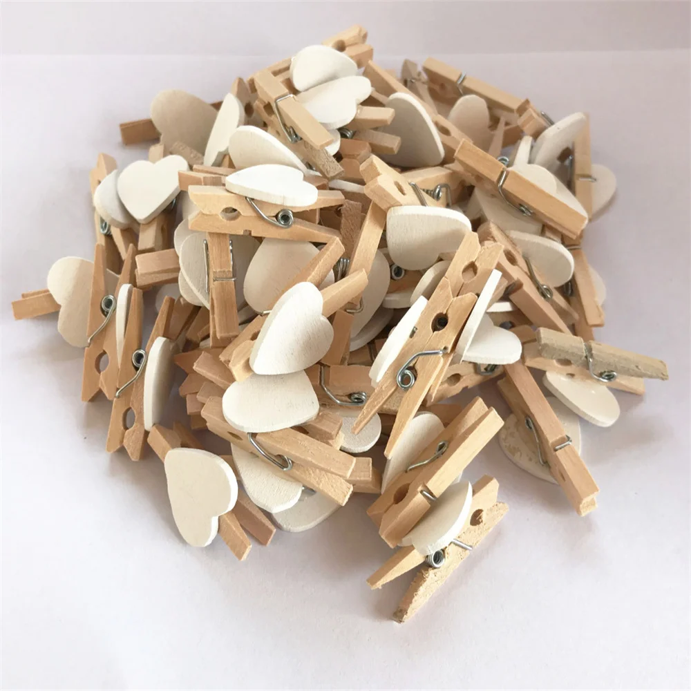 2023 New 50Pcs/Set Wooden Clips Love Heart Pegs Clothespin DIY Cute Wedding Decoration Craft Pegs Clothespin