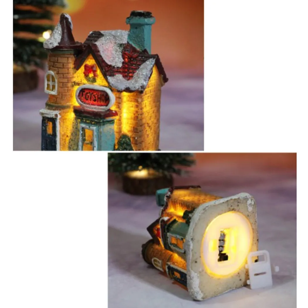 

LED Light Up Small Village House Brightness Scene Christmas Decorations 2023 For Home Dinner Tablle Festival Ornament Resin