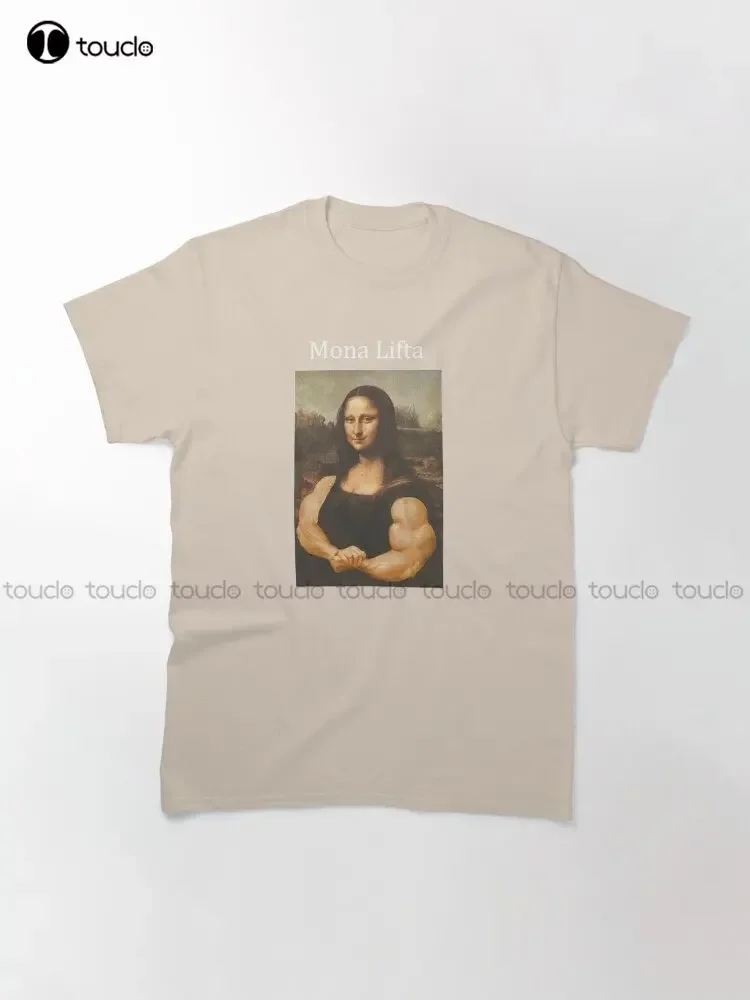 Mona Lifta Lisa Lifting Gym Working Out Health Muscles Funny Meme Classic T-Shirt Digital Printing Tee Shirts Custom Gift