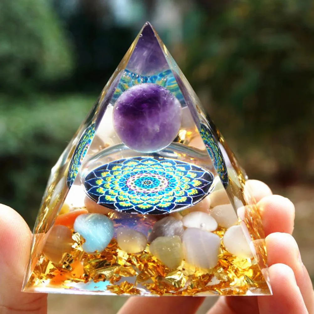 

3D Crystal Pyramid Ornaments Healing Orgone Tower Pyramid Gather Wealth Luck Home Office Ornament Decor Accessories