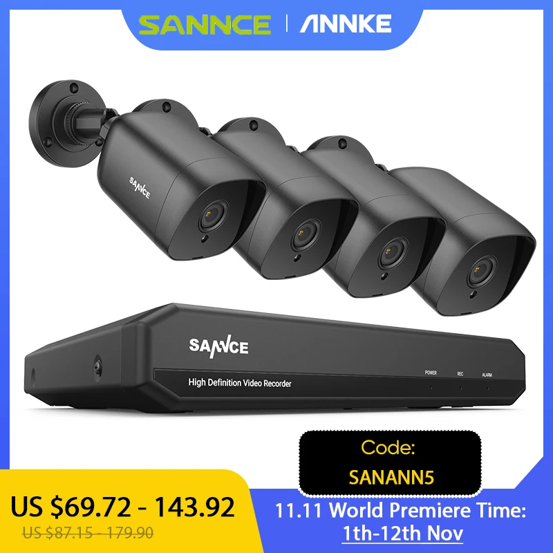 Купить Система видеонаблюдения SANNCE, 1080P Lite, 1080N, 5 в 1, H.264 +, 4 канала, DVR, 2x4x уличные, водонепроницаемые камеры видеонаблюдения