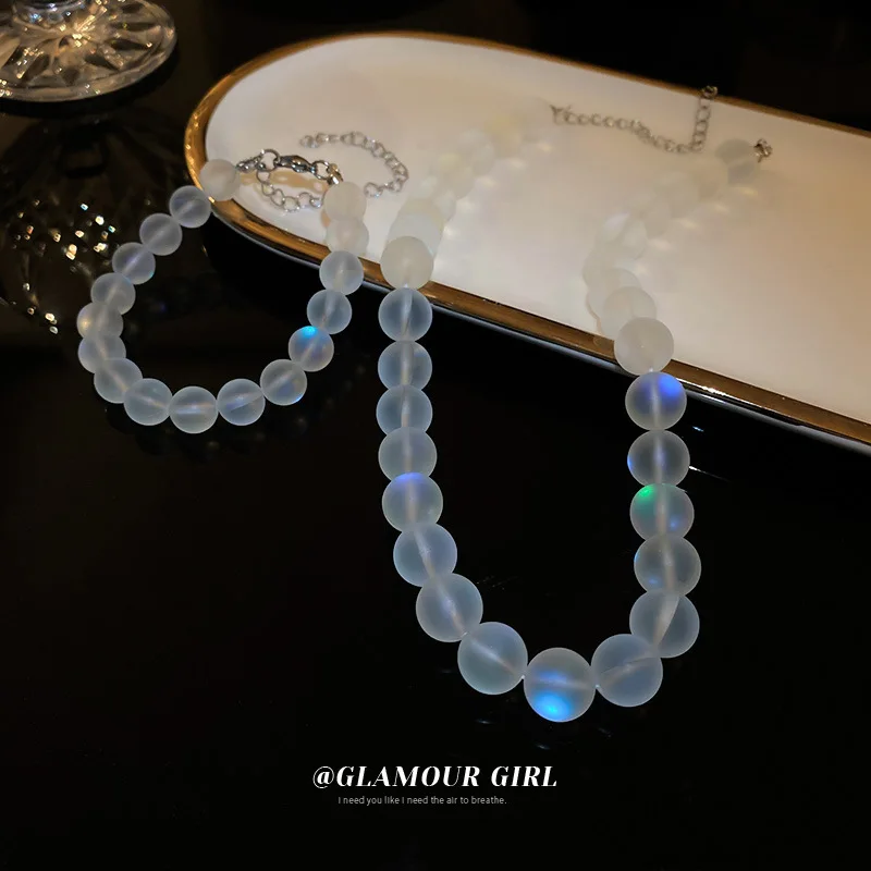 

Charm Moonstone Necklace for Women Romantic Choker Necklace Female Shiny Clavicle Chain Simple Bracelets Strand Beads Bracelet