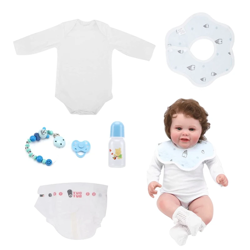 

21'' Reborns Doll Baby Boy Doll Soft Silicone Vinyl Lifelike Dolls Realistic Doll w/ Curly Hair Children’s Sleeping Toy