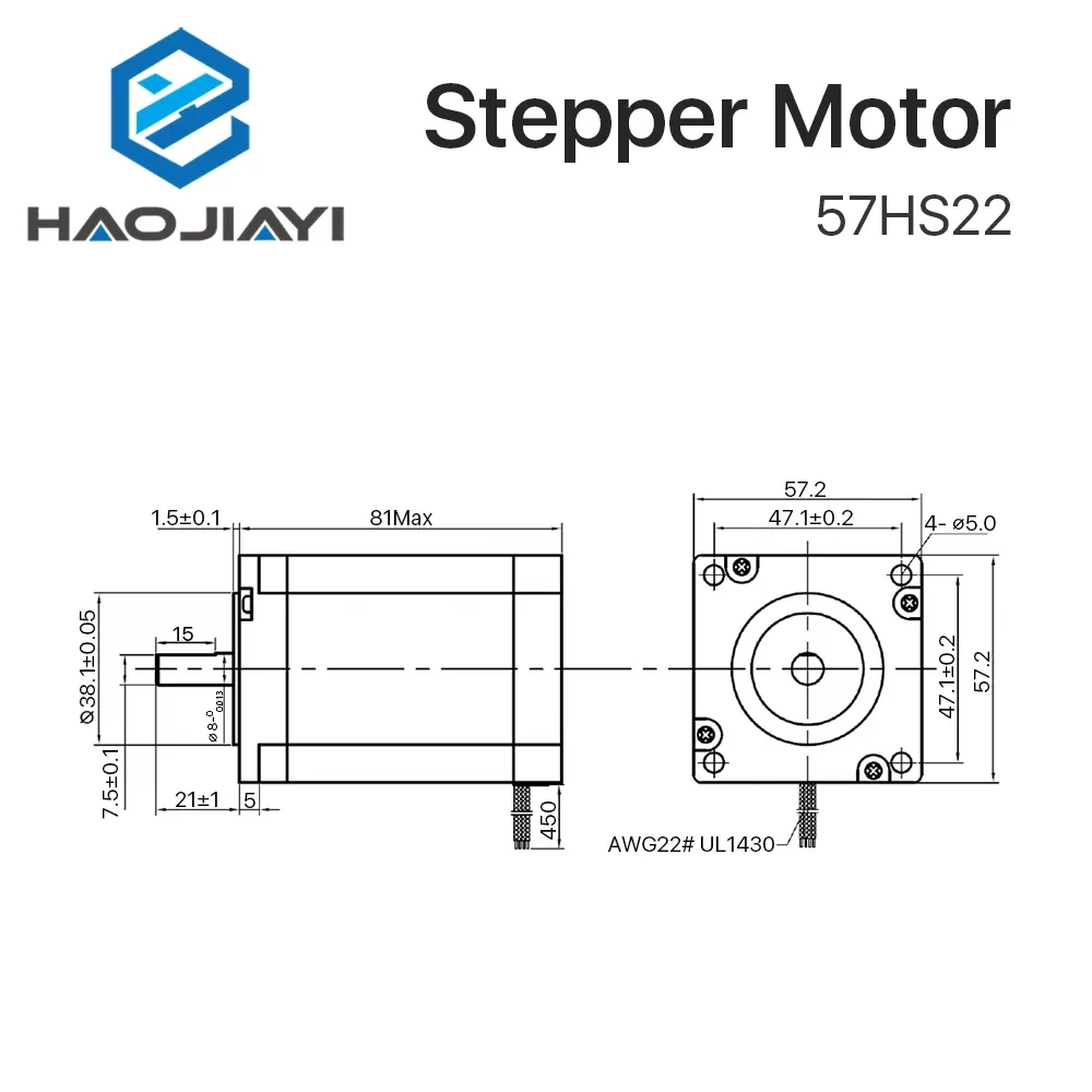 Двухфазный шаговый двигатель Leadshine 57HS22 NEMA23 5 A Длина 81 мм вал 8