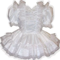 hot sale angela custom white satin lace adult little girl sissy dress custom dress