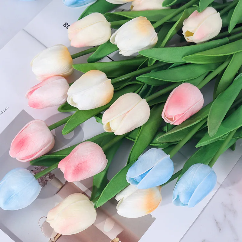 

9pcs Artificial Tulips PU Soft Flowers Lifelike Artificial Flowers for Wedding Party Valentine's Day Home Furnishing Decoration