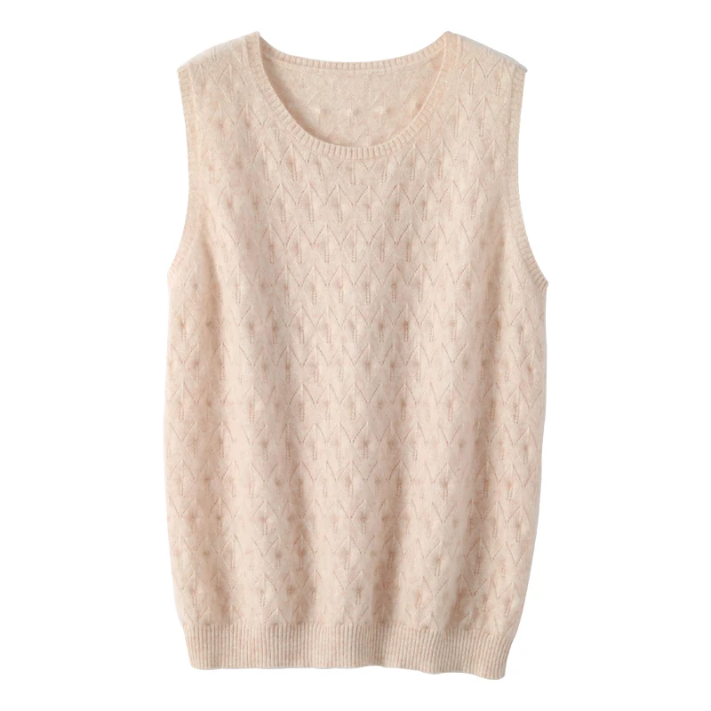 Качественный кашемировый жилет из чистой шерсти Женский Свободный с круглым