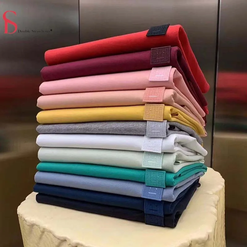 

High Quality Men's and Women's Couple's Bottoming Top Solid Color Smiley Embroidered Short Sleeve Loose Casual T-shirt Tops