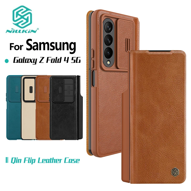 

NILLKIN For Samsung Galaxy Z Fold 4 5G Case Qin Flip Leather Kickstand With S-Pen Pocket For Z Fold 4 Slide Camera Back Cover