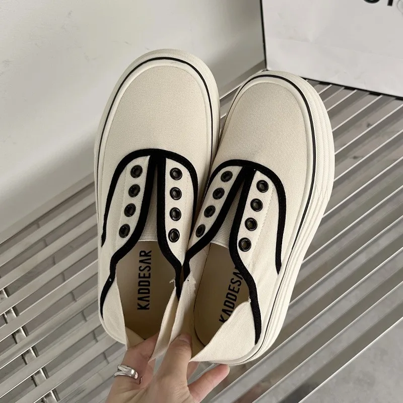 

FAFA 2023 Summer New Two Wear Can Step Foot Lazy One Foot Set Round Head Canvas Shoes Fashion Casual Board Shoes