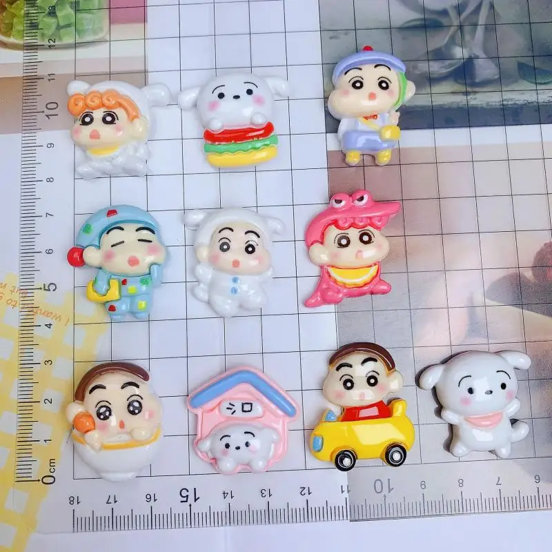 10Pcs/set Crayon Shin-chan Cross Dressing Series Resin DIY Accessories Phone Cases Patch Hair Clips Materials