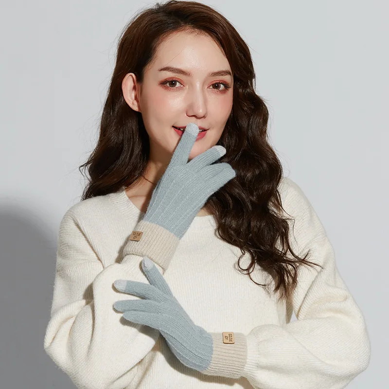 

Зимние теплые перчатки для сенсорного экрана, женские эластичные вязаные варежки, акриловые перчатки с закрытыми пальцами, женские вязаные...