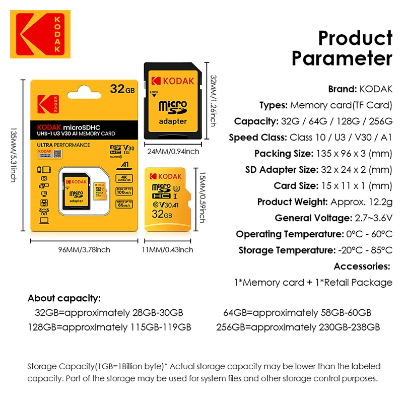 Карта памяти Kodak Micro SD 128 ГБ 64 32 256