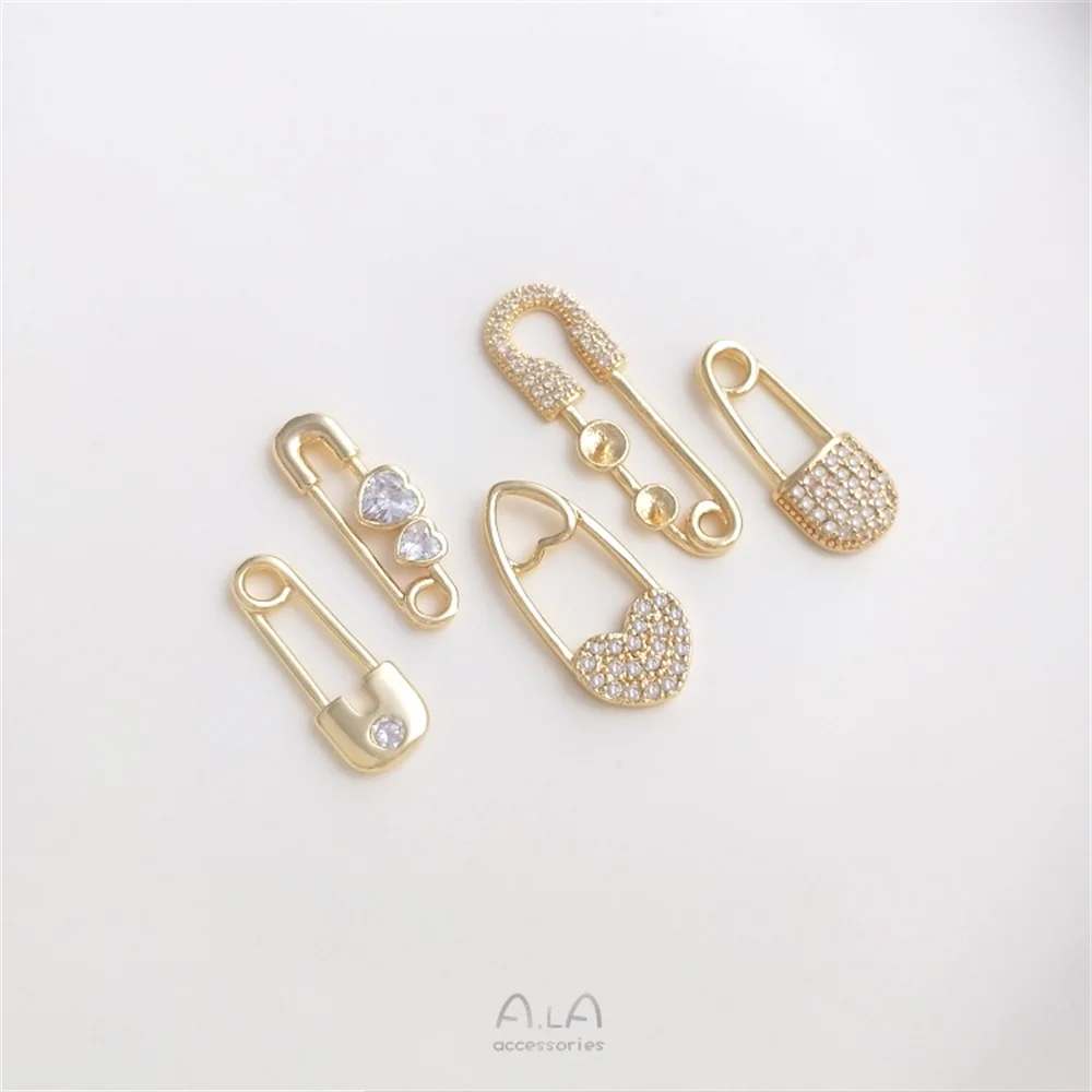 

Micro-set zirconia 14K gold clad pin-shaped pendant pearl holder pin diy earrings pendant necklace pendant