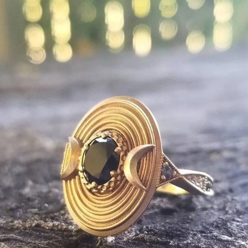 

Milangirl Encircle Your Heart Iow-key Atmosphere Gold Inlaid Black Gem Ring European And American Popular Jewelry