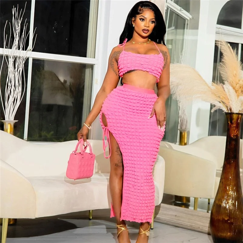 

Сексуальный женский костюм Zabrina, пляжная юбка из двух предметов, короткий топ без рукавов и длинная юбка с разрезом, пляжная одежда