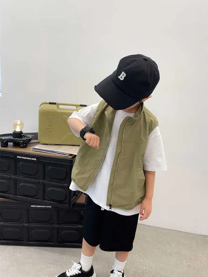 

Teens Children's Casual Tops Boys Double-layer Vests Outside Wear Boys Summer Waistcoat Kids Japanese Wide-shouldered vests