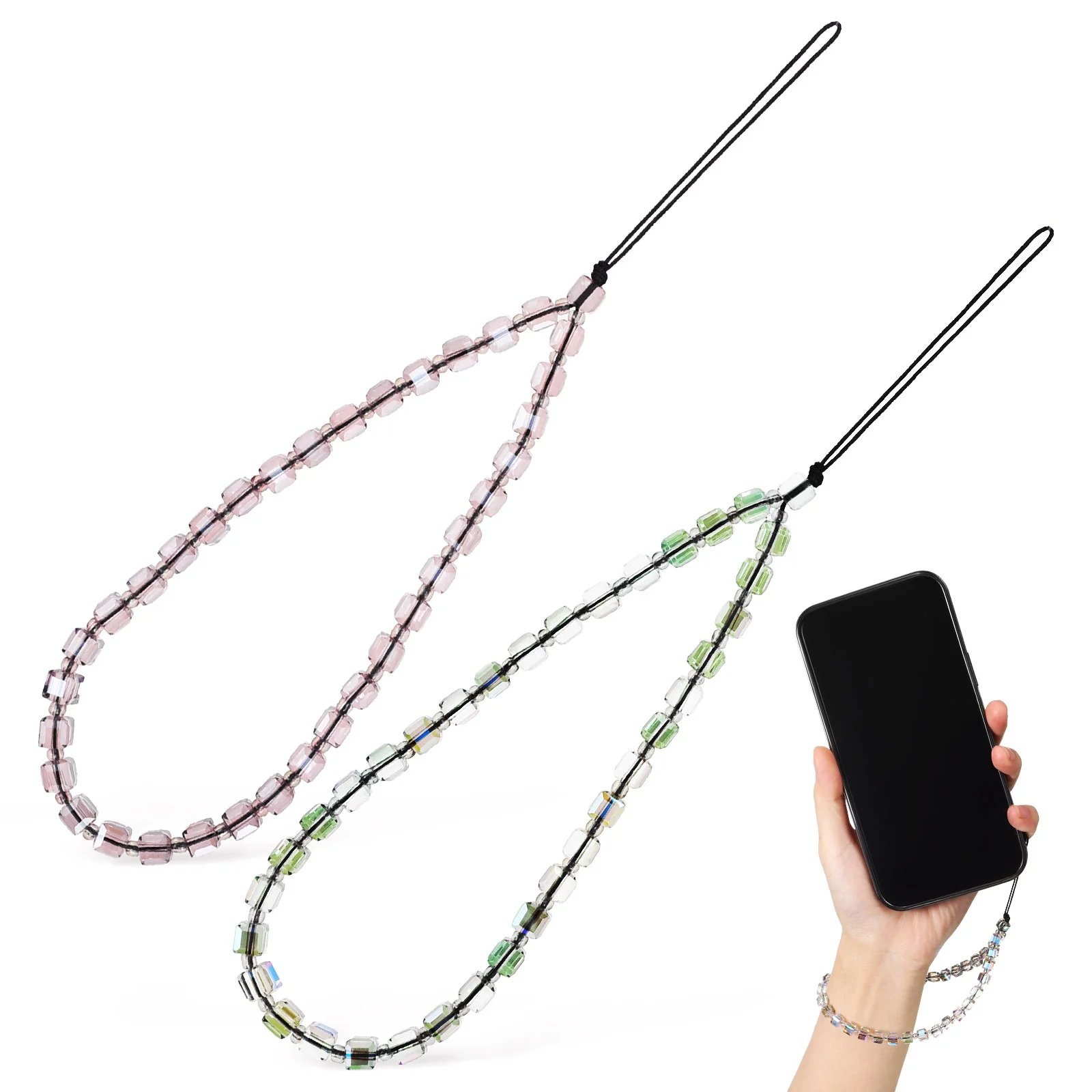 

2Pcs Anti-lost Mobile Phone Lanyard Crystal Beaded Hanging Chain Bag Pendant